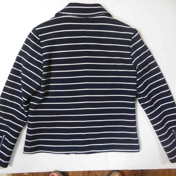 BAGATELLE Navy Blue & White Stripe Moto Jacket - Picture 5 of 8